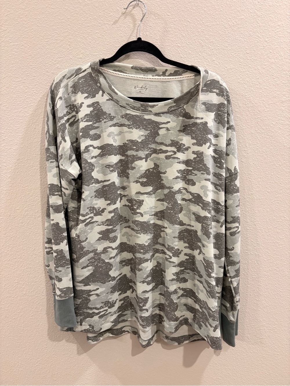 Wonderly Cream and Gray Camo Long Sleeve Top